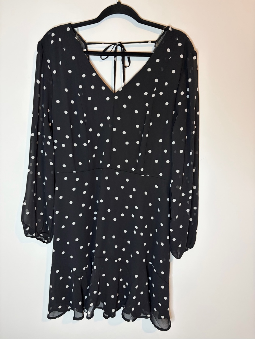 Black Polka Dot V-Neck Open Back Women's Dress Size L